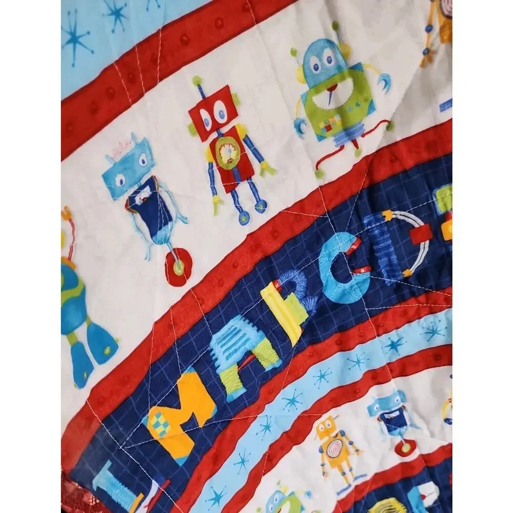 Alpha-Bots Print by Danielle Leone Hand Sewn Baby Learning Crib Quilt Nursery